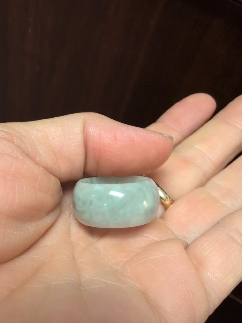 Polished Light Green Jade Band Ring - Size 8.25US